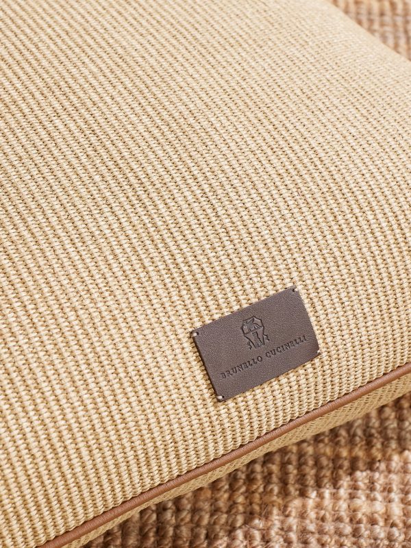 Leather-Trimmed Raffia-Effect Cotton-Blend Cushion - CU