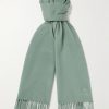 Logo-Embroidered Fringed Cashmere Scarf