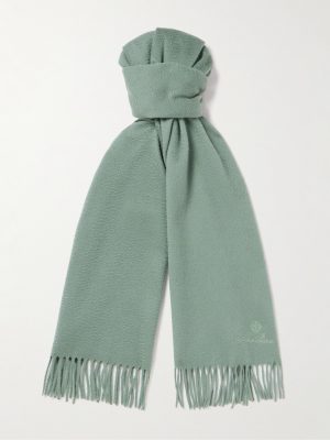 Logo-Embroidered Fringed Cashmere Scarf Logo-Embroidered Fringed Cashmere Scarf