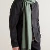 Logo-Embroidered Fringed Cashmere Scarf - OU