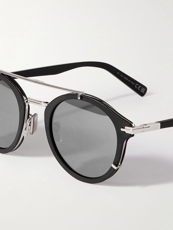 DiorBlackSuit R7U Acetate and Silver-Tone Round-Frame Sunglasses - CU