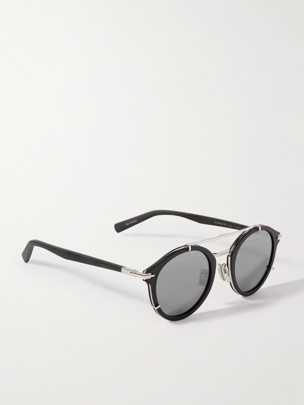 DiorBlackSuit R7U Acetate and Silver-Tone Round-Frame Sunglasses - FR