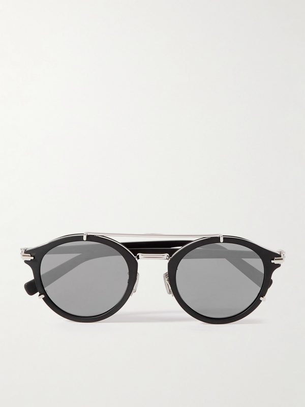 DiorBlackSuit R7U Acetate and Silver-Tone Round-Frame Sunglasses