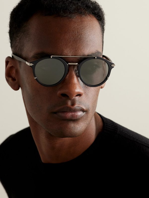 DiorBlackSuit R7U Acetate and Silver-Tone Round-Frame Sunglasses - OU