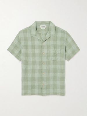 Havan Camp-Collar Checked Linen Shirt