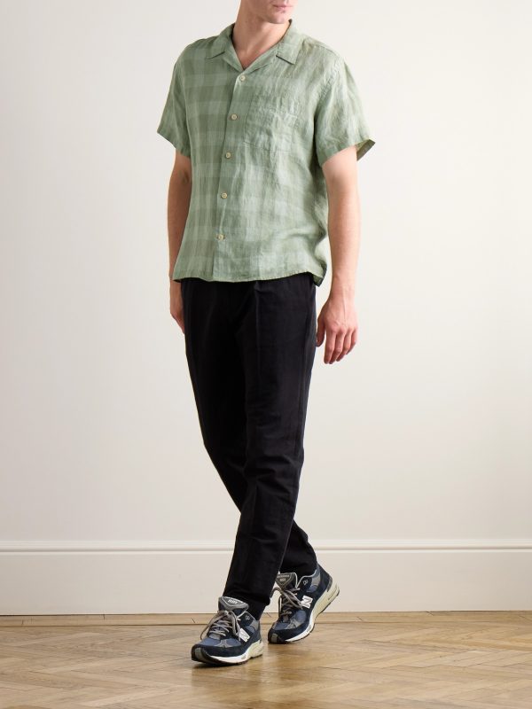 Havan Camp-Collar Checked Linen Shirt - OU Havan Camp-Collar Checked Linen Shirt - OU