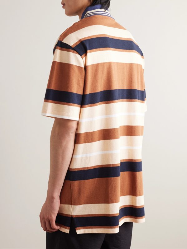 + Paula's Ibiza Striped Cotton and Linen-Blend Piqué Polo Shirt - BK + Paula's Ibiza Striped Cotton and Linen-Blend Piqué Polo Shirt - BK