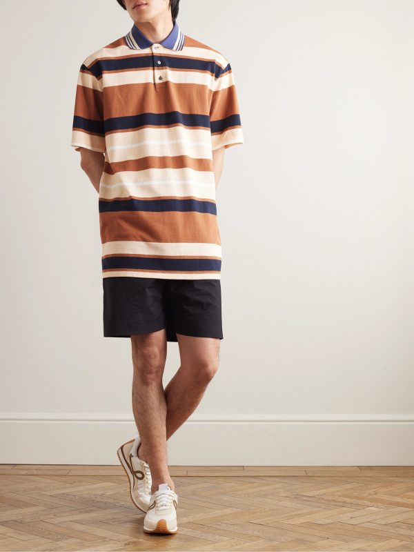 + Paula's Ibiza Striped Cotton and Linen-Blend Piqué Polo Shirt - OU + Paula's Ibiza Striped Cotton and Linen-Blend Piqué Polo Shirt - OU