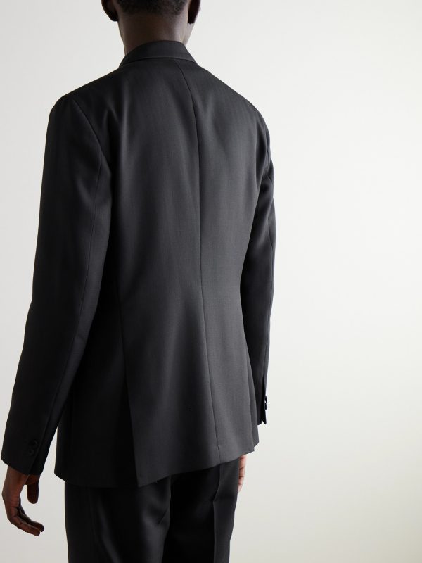 Double-Breasted Woven Suit Jacket - BK Double-Breasted Woven Suit Jacket - BK