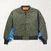 Distressed Padded Jacquard-Panelled Nylon Bomber Jacket Distressed Padded Jacquard-Panelled Nylon Bomber Jacket
