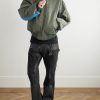 Distressed Padded Jacquard-Panelled Nylon Bomber Jacket - OU Distressed Padded Jacquard-Panelled Nylon Bomber Jacket - OU