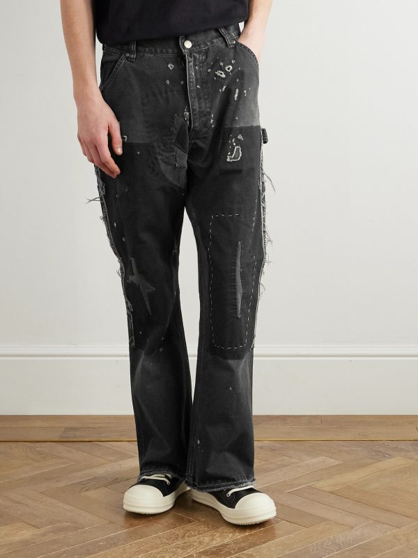 Straight-Leg Distressed Patchwork Jeans - FR
