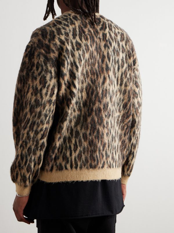 Leopard-Jacquard Brushed-Knit Cardigan - BK Leopard-Jacquard Brushed-Knit Cardigan - BK