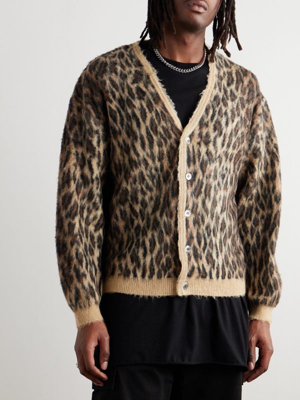 Leopard-Jacquard Brushed-Knit Cardigan - FR Leopard-Jacquard Brushed-Knit Cardigan - FR