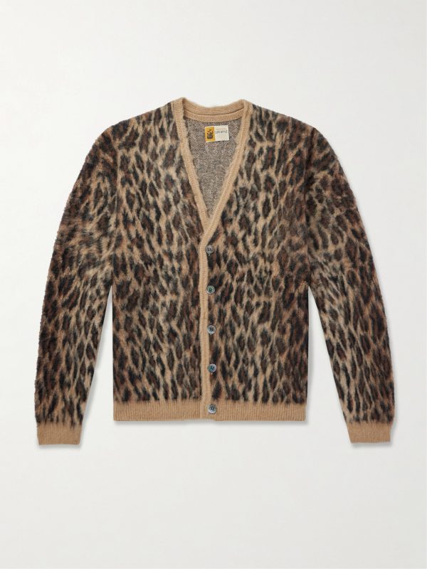 Leopard-Jacquard Brushed-Knit Cardigan Leopard-Jacquard Brushed-Knit Cardigan