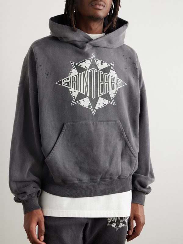 + Denim Tears Logo-Print Distressed Cotton-Jersey Hoodie - FR