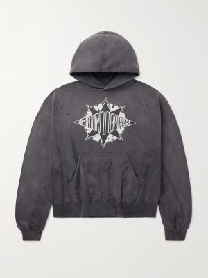 + Denim Tears Logo-Print Distressed Cotton-Jersey Hoodie