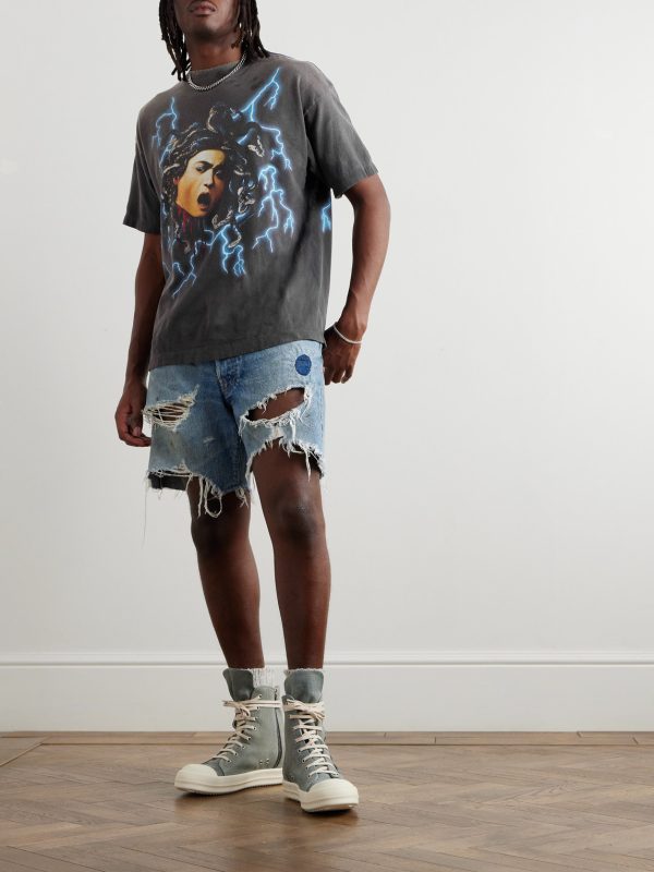 Skull & Thunderbolt Distressed Printed Cotton-Jersey T-Shirt - OU Skull & Thunderbolt Distressed Printed Cotton-Jersey T-Shirt - OU