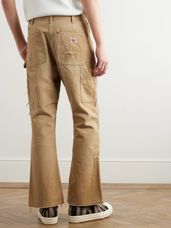 Bootcut Distressed Cotton-Canvas Trousers - BK Bootcut Distressed Cotton-Canvas Trousers - BK