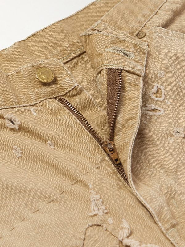 Bootcut Distressed Cotton-Canvas Trousers - E1 Bootcut Distressed Cotton-Canvas Trousers - E1