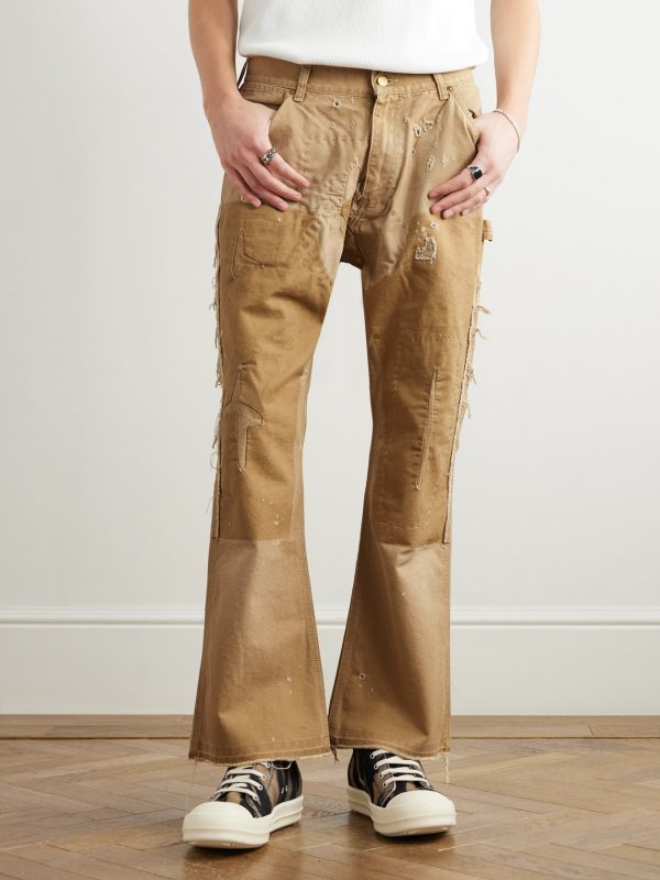 Bootcut Distressed Cotton-Canvas Trousers - FR Bootcut Distressed Cotton-Canvas Trousers - FR