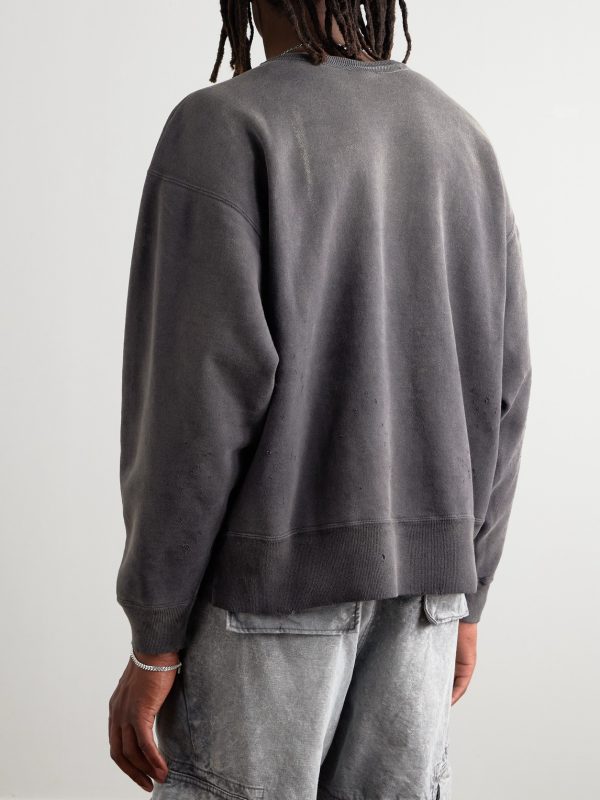 Distressed Printed Cotton-Jersey Sweatshirt - BK Distressed Printed Cotton-Jersey Sweatshirt - BK