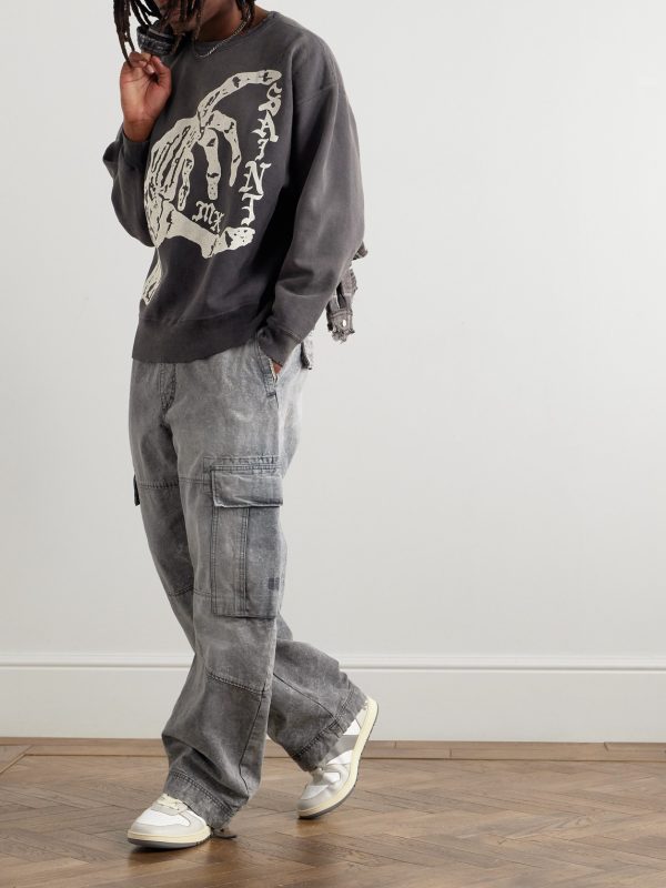 Distressed Printed Cotton-Jersey Sweatshirt - OU Distressed Printed Cotton-Jersey Sweatshirt - OU