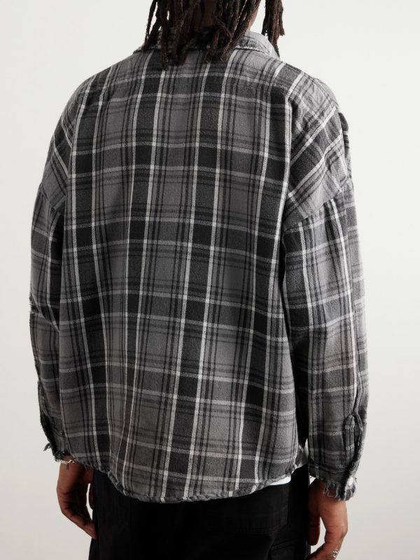 Distressed Checked Cotton-Flannel Shirt - BK Distressed Checked Cotton-Flannel Shirt - BK
