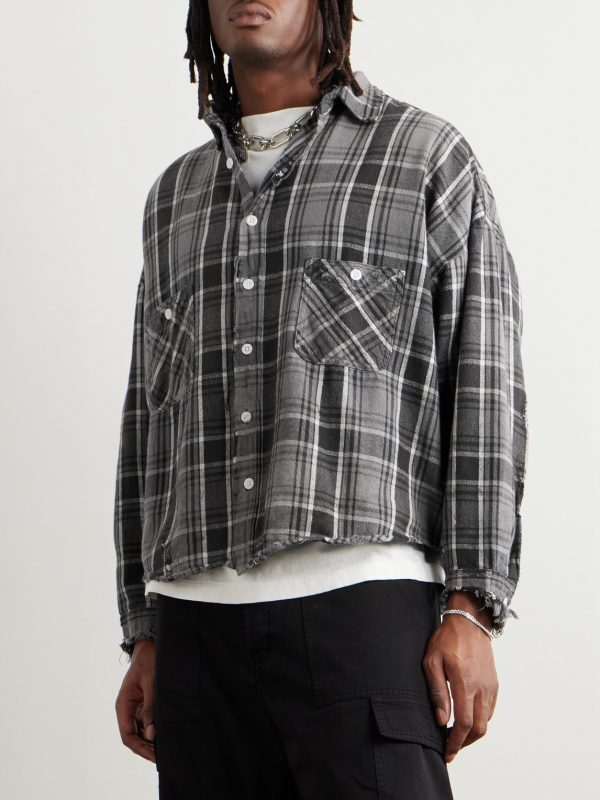 Distressed Checked Cotton-Flannel Shirt - FR Distressed Checked Cotton-Flannel Shirt - FR