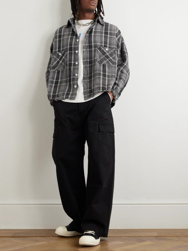 Distressed Checked Cotton-Flannel Shirt - OU Distressed Checked Cotton-Flannel Shirt - OU