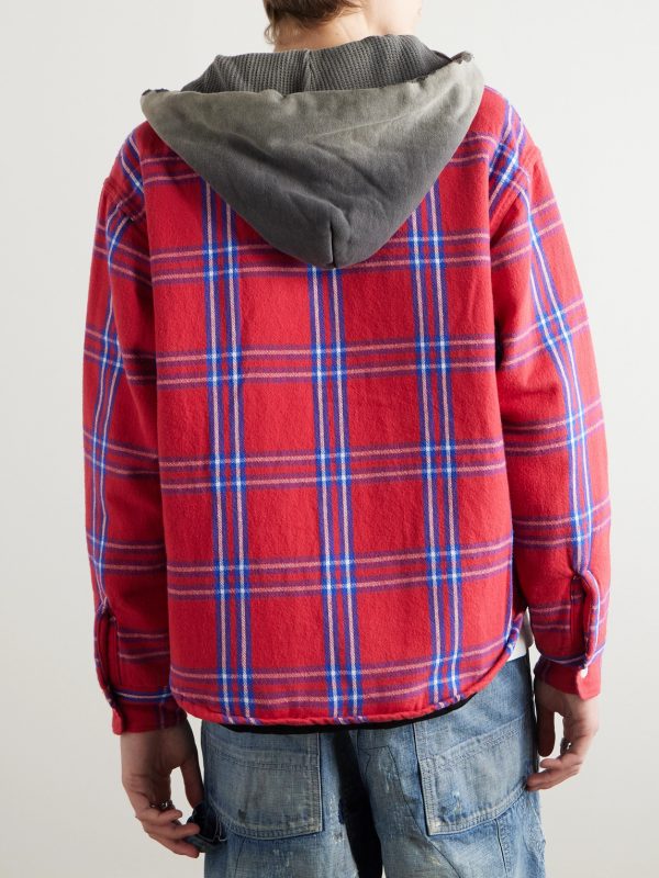 Jersey-Trimmed Padded Checked Cotton-Flannel Hooded Overshirt - BK Jersey-Trimmed Padded Checked Cotton-Flannel Hooded Overshirt - BK