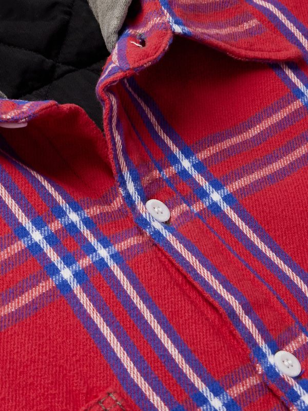 Jersey-Trimmed Padded Checked Cotton-Flannel Hooded Overshirt - CU Jersey-Trimmed Padded Checked Cotton-Flannel Hooded Overshirt - CU