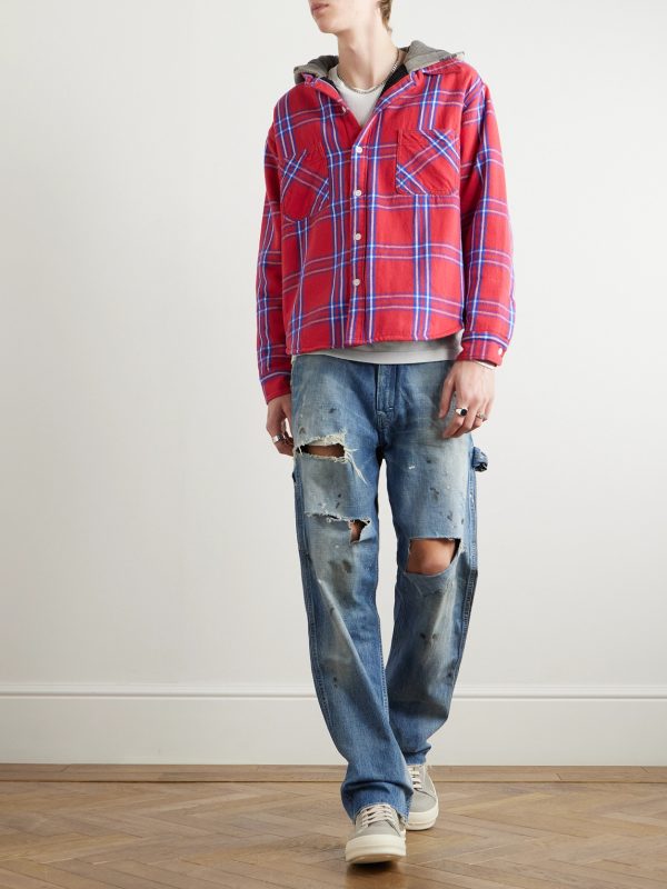 Jersey-Trimmed Padded Checked Cotton-Flannel Hooded Overshirt - OU Jersey-Trimmed Padded Checked Cotton-Flannel Hooded Overshirt - OU