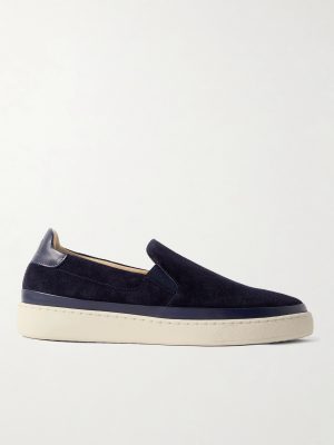 Leather-Trimmed Suede Slip-On Sneakers Leather-Trimmed Suede Slip-On Sneakers