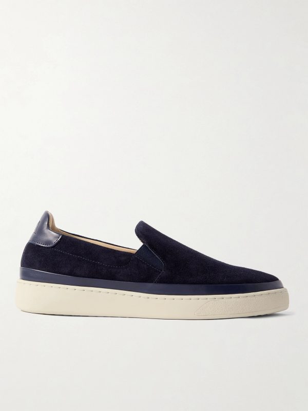Leather-Trimmed Suede Slip-On Sneakers