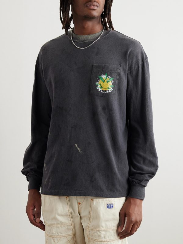Distressed Printed Cotton-Jersey T-Shirt - FR Distressed Printed Cotton-Jersey T-Shirt - FR