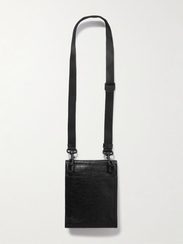 Explorer Logo-Print Cracked-Leather Messenger Bag - BK Explorer Logo-Print Cracked-Leather Messenger Bag - BK