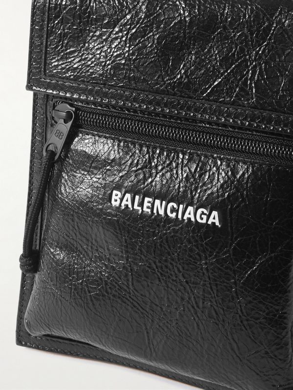 Explorer Logo-Print Cracked-Leather Messenger Bag - CU Explorer Logo-Print Cracked-Leather Messenger Bag - CU