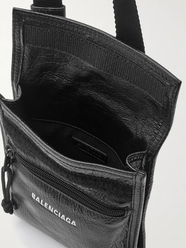 Explorer Logo-Print Cracked-Leather Messenger Bag - E1 Explorer Logo-Print Cracked-Leather Messenger Bag - E1