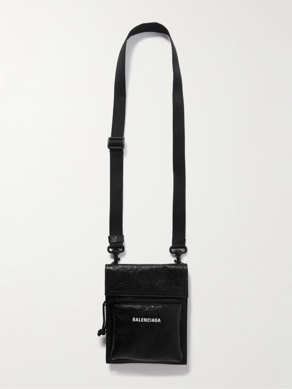 Explorer Logo-Print Cracked-Leather Messenger Bag Explorer Logo-Print Cracked-Leather Messenger Bag