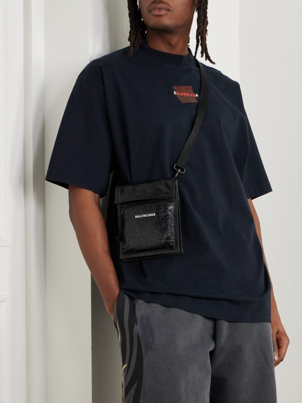 Explorer Logo-Print Cracked-Leather Messenger Bag - OU Explorer Logo-Print Cracked-Leather Messenger Bag - OU