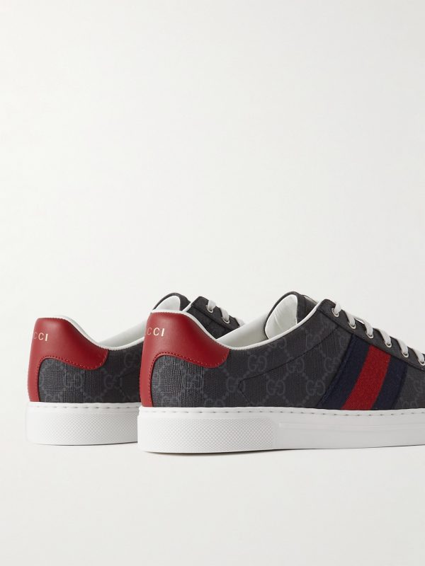 Ace Leather and Webbing-Trimmed Monogrammed Supreme Coated-Canvas Sneakers - BK