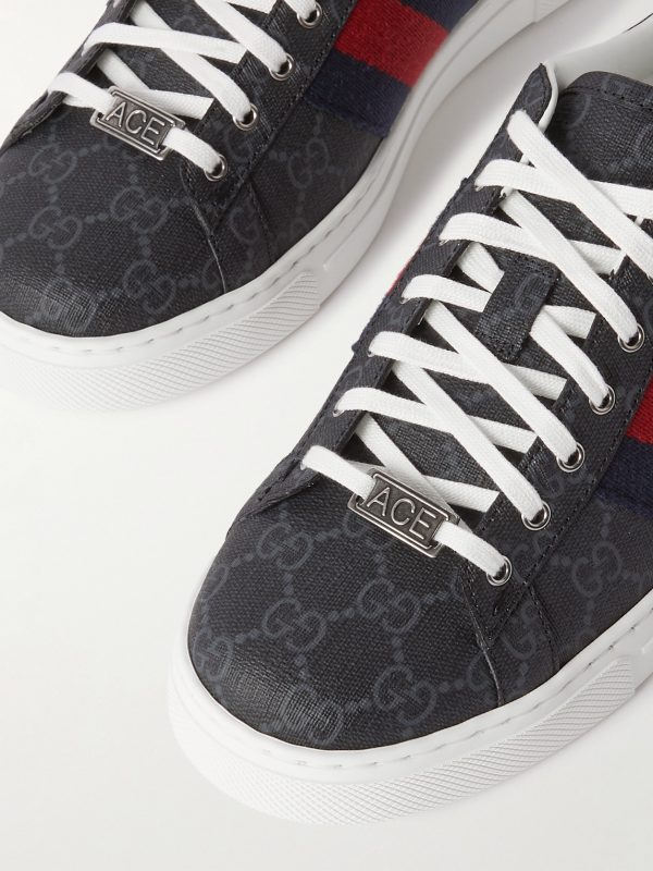 Ace Leather and Webbing-Trimmed Monogrammed Supreme Coated-Canvas Sneakers - CU