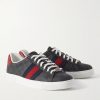Ace Leather and Webbing-Trimmed Monogrammed Supreme Coated-Canvas Sneakers - FR