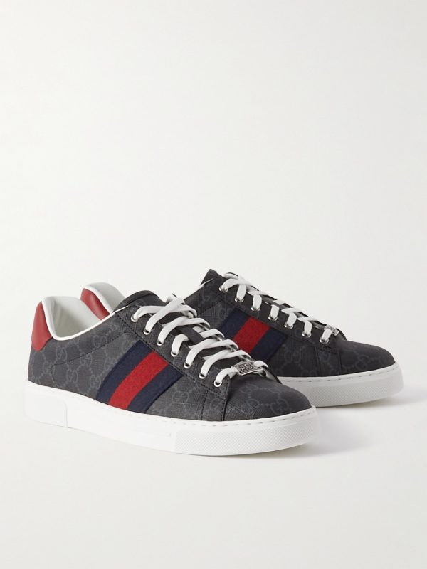 Ace Leather and Webbing-Trimmed Monogrammed Supreme Coated-Canvas Sneakers - FR