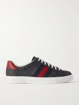 Ace Leather and Webbing-Trimmed Monogrammed Supreme Coated-Canvas Sneakers Ace Leather and Webbing-Trimmed Monogrammed Supreme Coated-Canvas Sneakers