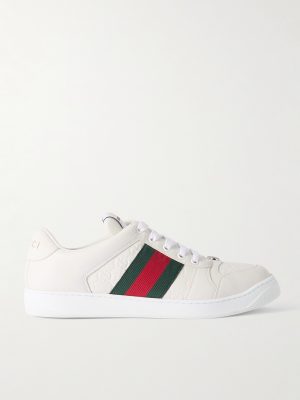 Screener Webbing-Trimmed Logo-Embossed Leather Sneakers