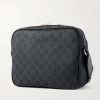Small Leather-Trimmed Monogrammed Coated-Canvas Messenger Bag - BK Small Leather-Trimmed Monogrammed Coated-Canvas Messenger Bag - BK
