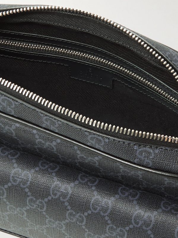 Small Leather-Trimmed Monogrammed Coated-Canvas Messenger Bag - E1 Small Leather-Trimmed Monogrammed Coated-Canvas Messenger Bag - E1