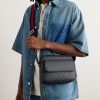Small Leather-Trimmed Monogrammed Coated-Canvas Messenger Bag - OU Small Leather-Trimmed Monogrammed Coated-Canvas Messenger Bag - OU